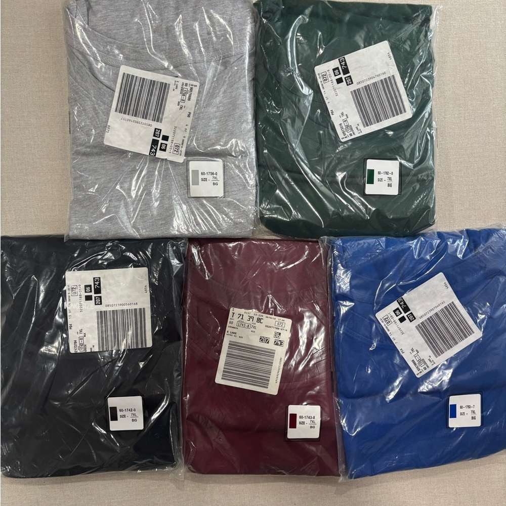 King Size 7XL Crewneck T Shirt New In Package (5 Pack)